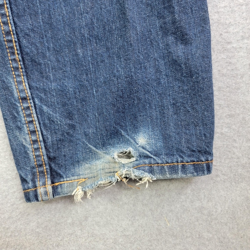Levis 505 Jeans Mens 34x32 Blue Regular Straight Medium Wash Distressed Denim - Picture 6 of 16